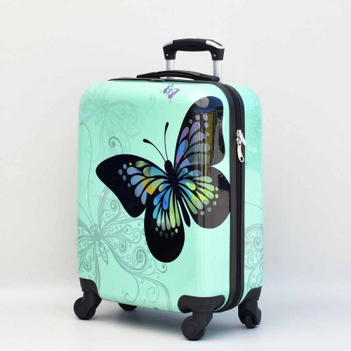 Куфар за ръчен багаж Пеперуда резедав 55/40/20 см. за RAYANAIR и WIZZAIR  твърд, с колелца