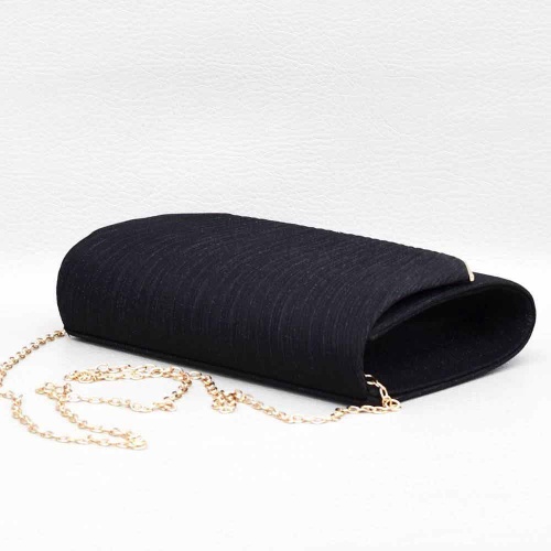 Официална дамска чанта тип клъч от плат, с метална лайсна на капака, черна