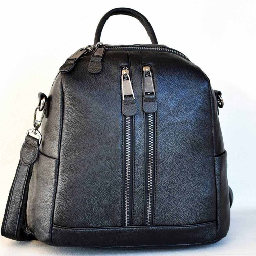 Дамска раница-чанта от естествена кожа с високо качество, черна, стилен модел