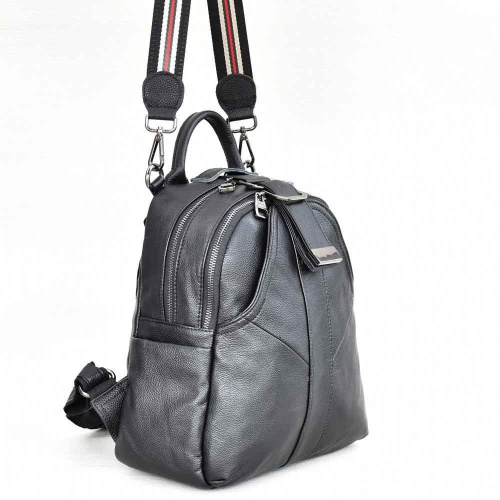 Дамска раница-чанта от естествена кожа, черна, стилен модел