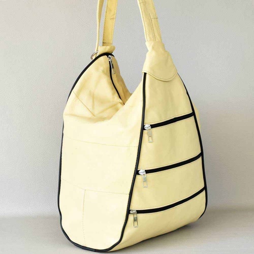Дамска раница-чанта от естествена кожа 2в1, с външни джобчета, жълта