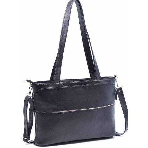 Дамска  чанта от естествена кожа за под мишница и през рамо, за формат А4, черна 