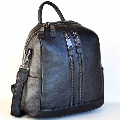 Дамска раница-чанта от естествена кожа с високо качество, черна, стилен модел