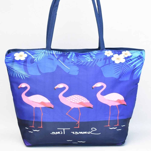 Плажна чанта евтина непромокаема, затваряне с цип, с фламинга