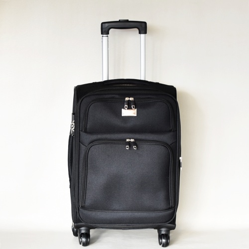Куфар с 4 колелца текстилен с джобове и разширителен цип малък 56/36/24+5 см черен