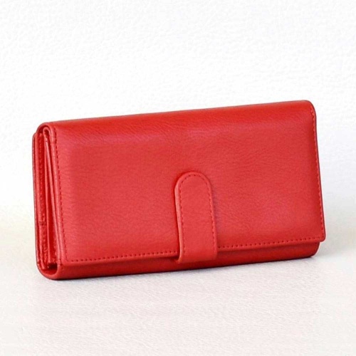 Дамско портмоне от естествена кожа с допълнително отделение за карти, елегантен модел, червено