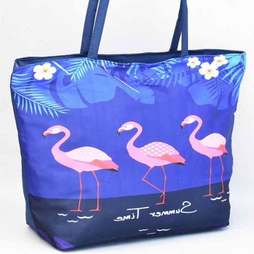 Плажна чанта евтина непромокаема, затваряне с цип, с фламинга