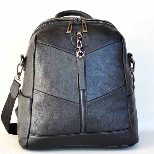 Дамска раница-чанта от естествена телешка кожа с високо качество, черна, стилен модел