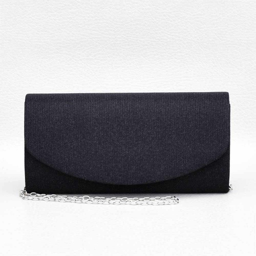 Официална дамска чанта тип клъч от плат, със заоблен капак, черна