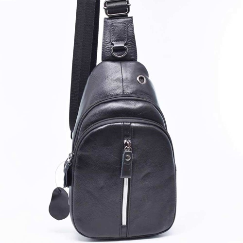 Мъжки чанти: Мъжка чанта от естествена телешка кожа за през гърди, гръб или рамо, черна