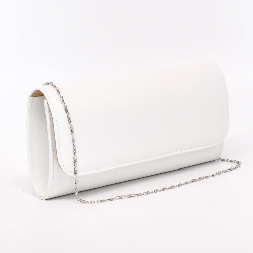 Клъч тип плик официална дамска чанта от еко кожа българска бяла