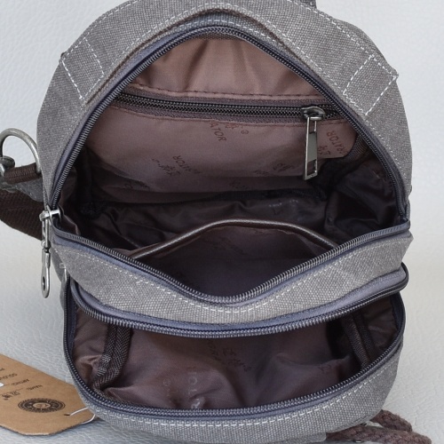 Мъжка чанта-раница за през гърди,ляво и дясно рамо, гръб и в ръка от брезент тъмно сива