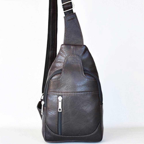 Мъжки чанти: Мъжка чанта от естествена кожа телешки бокс за през гърди, рамо или гръб, тъмно кафява