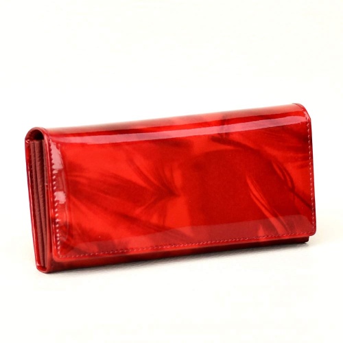 Дамско портмоне от естествена кожа с вътрешен монетник, лачено, червено