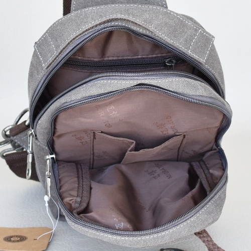 Мъжка чанта-раница за през гърди,ляво и дясно рамо, гръб в ръка от брезент светло кафява