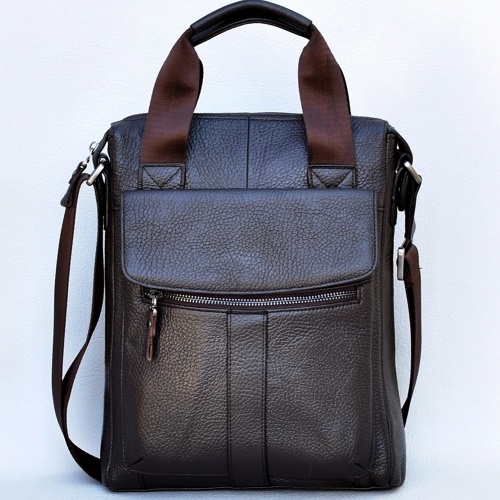 Мъжка чанта от естествена кожа голяма за формат А4 за в ръка и през рамо кафява