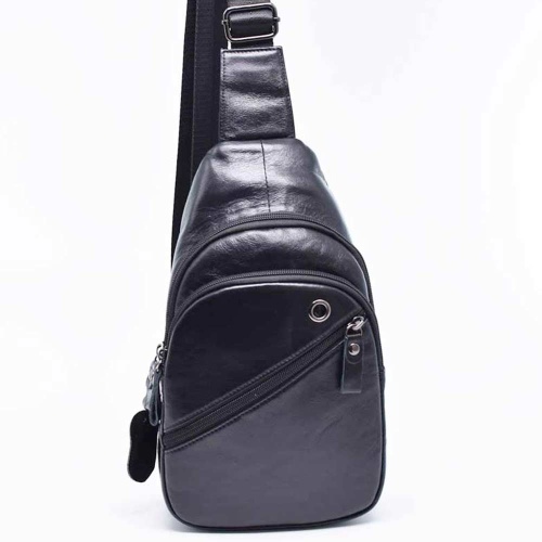 Мъжки чанти: Мъжка чанта от естествена телешка кожа за през гърди, гръб или рамо, черна