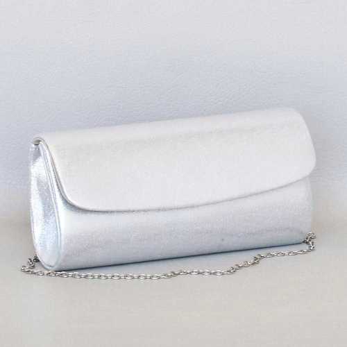 Клъч, тип плик-официална бална дамска чанта, сребърна