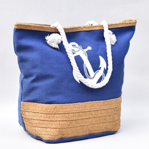 Плажна чанта голяма за под мишница, затваряне с цип текстилна синя