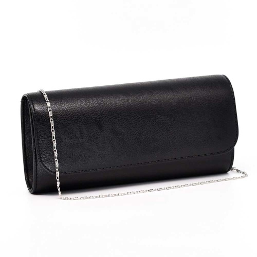 Клъч тип плик официална дамска чанта от еко кожа българска черна