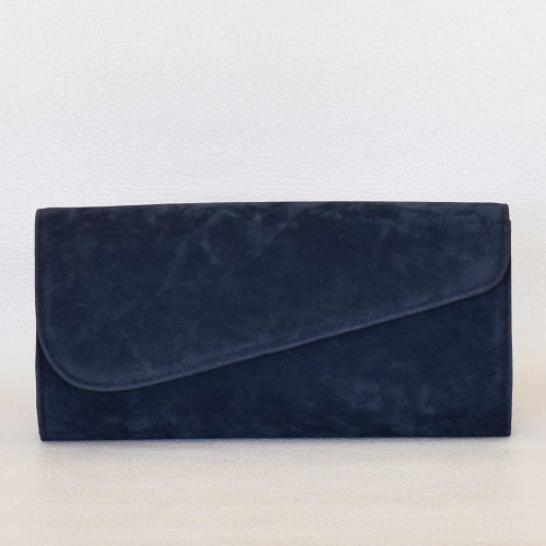 Клъч, тип плик-официална дамска чанта от велур, българска тъмно синя