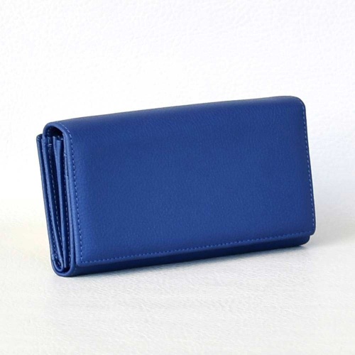 Дамско портмоне от естествена кожа с допълнително отделение за карти, елегантен модел, синьо