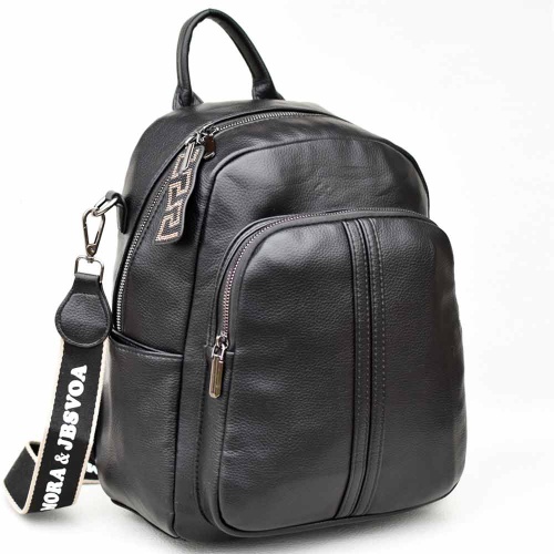 Дамска раница/чанта от еко кожа, с голям преден джоб, класически модел, черна