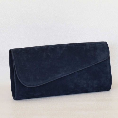 Клъч, тип плик-официална дамска чанта от велур, българска тъмно синя