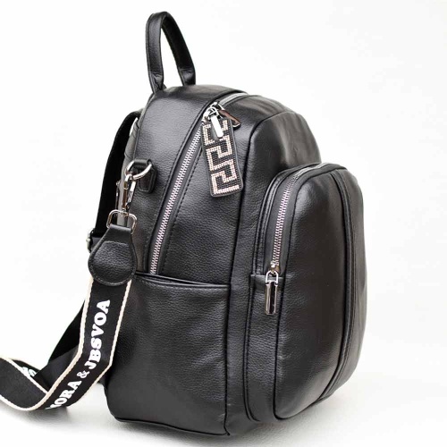 Дамска раница/чанта от еко кожа, с голям преден джоб, класически модел, черна
