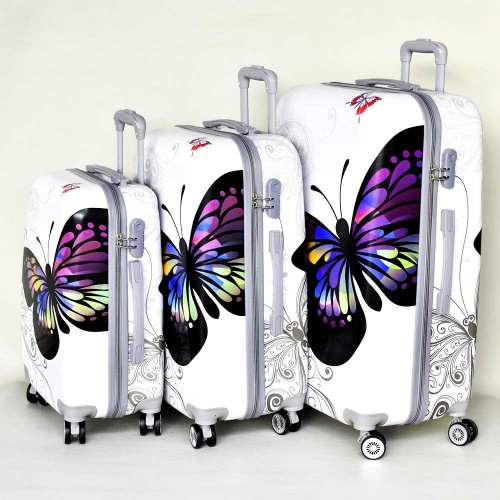 Куфари комплект от поликарбон три размера с картинка красива пеперуда
