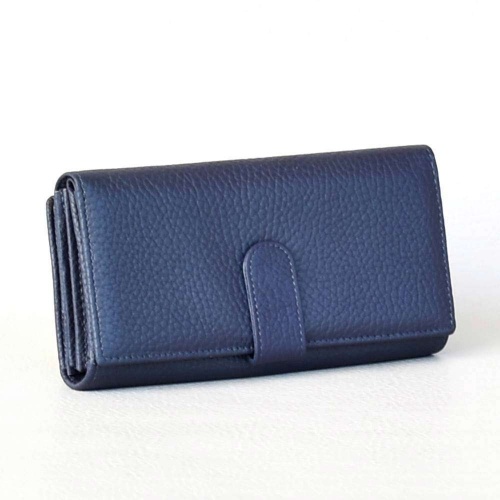 Дамско портмоне от естествена кожа с допълнително отделение за карти, елегантен модел, тъмно синьо