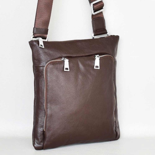 Мъжка чанта от естествена телешка кожа, произход Италия, спортно-елегантен модел, кафява