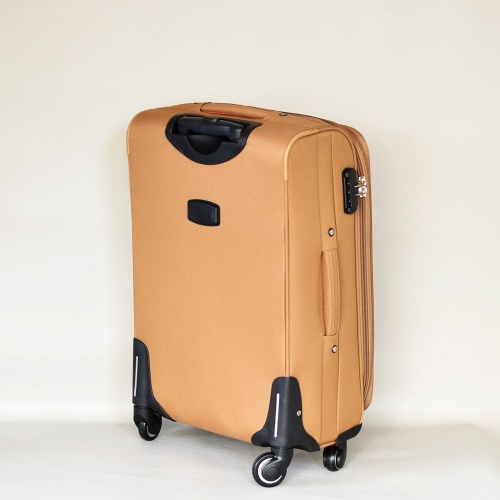 Куфар с 4 колелца текстилен с джобове и разширителен цип среден 65/40/28+5 см охра