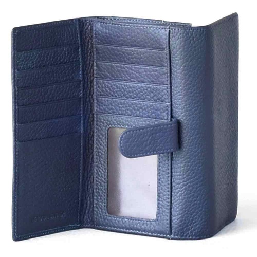 Дамско портмоне от естествена кожа с допълнително отделение за карти, елегантен модел, тъмно синьо