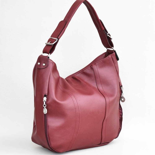 Дамска чанта тип торба от еко кожа, за носене под мишница, бордо