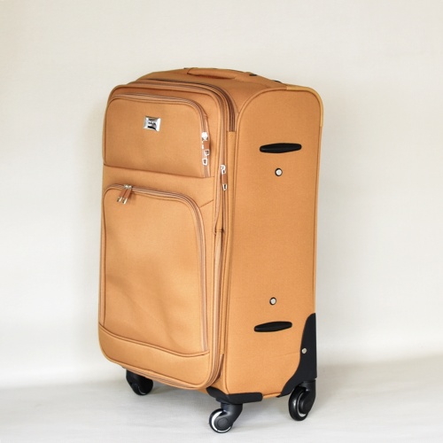 Куфар с 4 колелца текстилен с джобове и разширителен цип среден 65/40/28+5 см охра