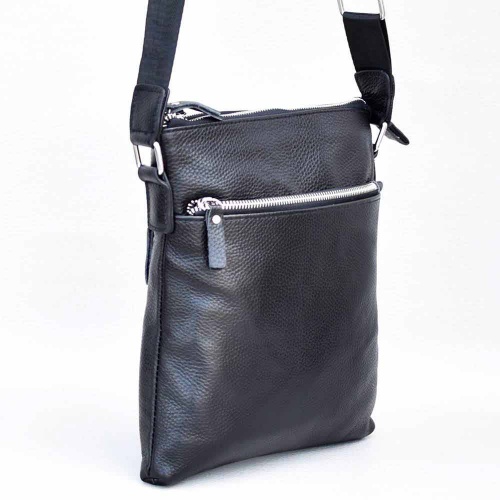 Мъжка чанта от естествена телешка кожа, тип плик, височина 27 см, черна