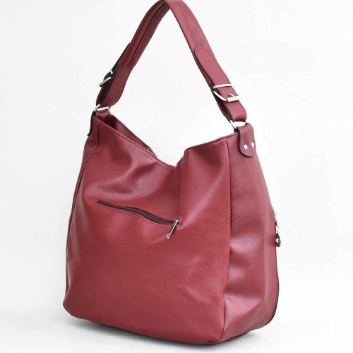 Дамска чанта тип торба от еко кожа, за носене под мишница, бордо