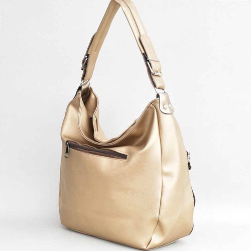 Дамска чанта тип торба от еко кожа, за носене под мишница, старо злато