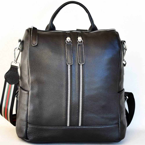 Дамска раница-чанта от естествена кожа с две отделения, красив дизайн и топ качество, черна