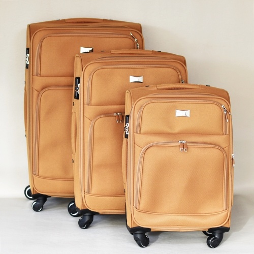 Комплект куфари с 4 колелца 3 броя текстилни с разширение и джобове охра