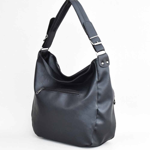 Дамска чанта тип торба от еко кожа, за носене под мишница, черна
