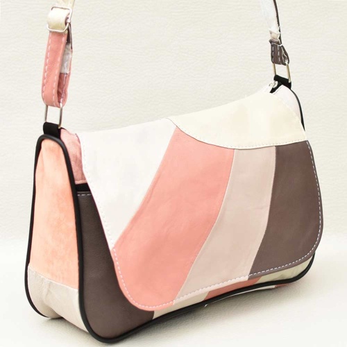 Дамска чанта от естествена кожа с дълга дръжка за през рамо, пастелни цветове