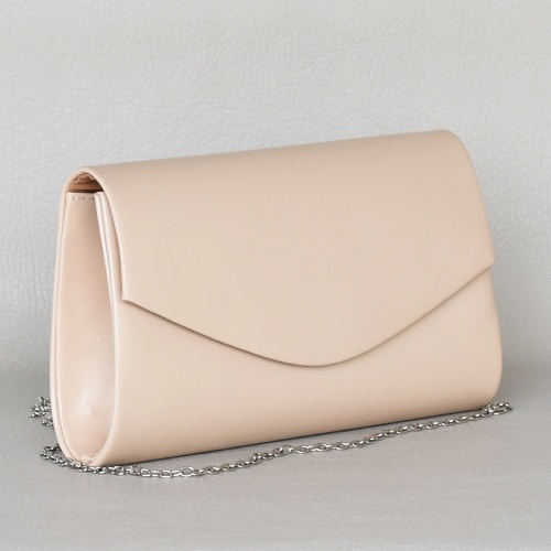 Официална дамска чанта клъч тип плик вечерна изчистен дизайн от еко кожа бежова