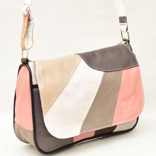 Дамска чанта от естествена кожа с дълга дръжка за през рамо, пастелни цветове