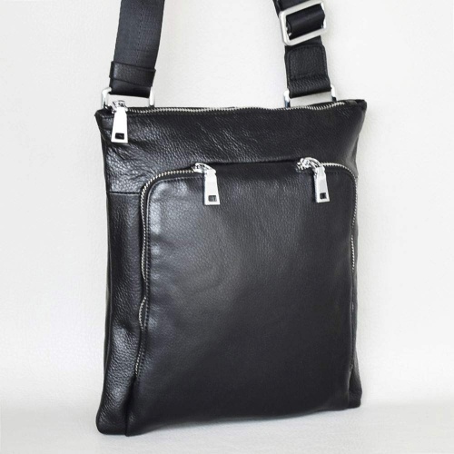 Мъжка чанта от естествена телешка кожа, произход Италия, спортно-елегантен модел, черна