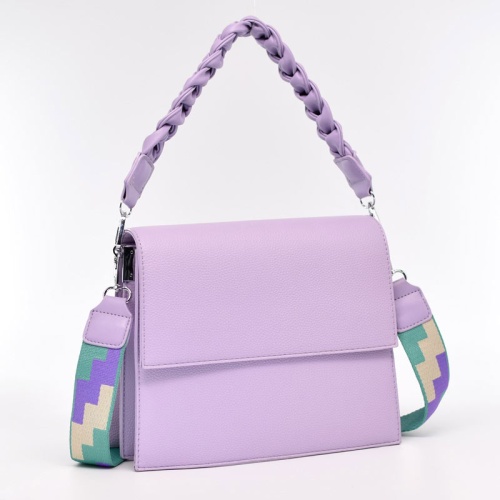 Дамска чанта за през рамо с ефектни дръжки малка светло лилава