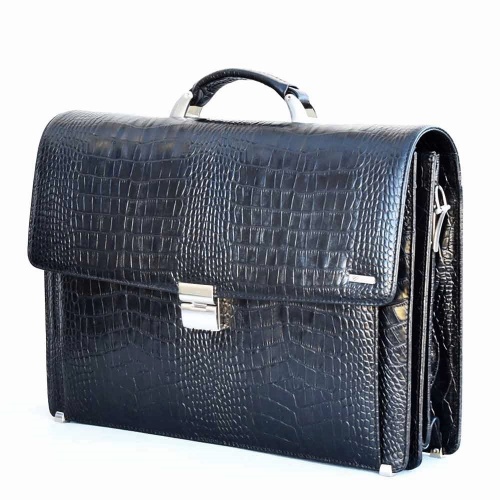 Луксозна мъжка бизнес чанта от естествена кожа REFORM с много отделения, черна