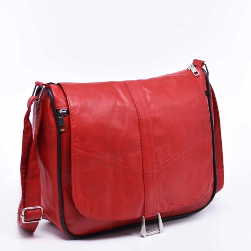 Дамска чанта от естествена кожа на парчета, с дълга дръжка за през рамо, нов модел, червена