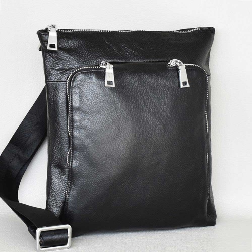 Мъжка чанта от естествена телешка кожа, произход Италия, спортно-елегантен модел, черна